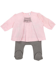 C13015P Classique Girl Linen Hand Smocked Blouse with Knit Leggings