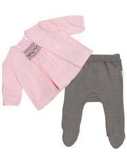 C13015P Classique Girl Linen Hand Smocked Blouse with Knit Leggings