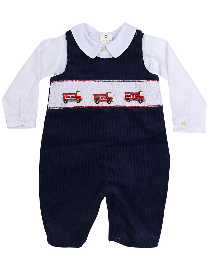 C13006N  Fire Truck Corduroy Overall and Shirt - Hand Smocked/Embroidered